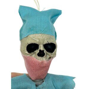 Skeleton Doctor Halloween Decoration Ornament 16” Blue Scrubs Mask Posable